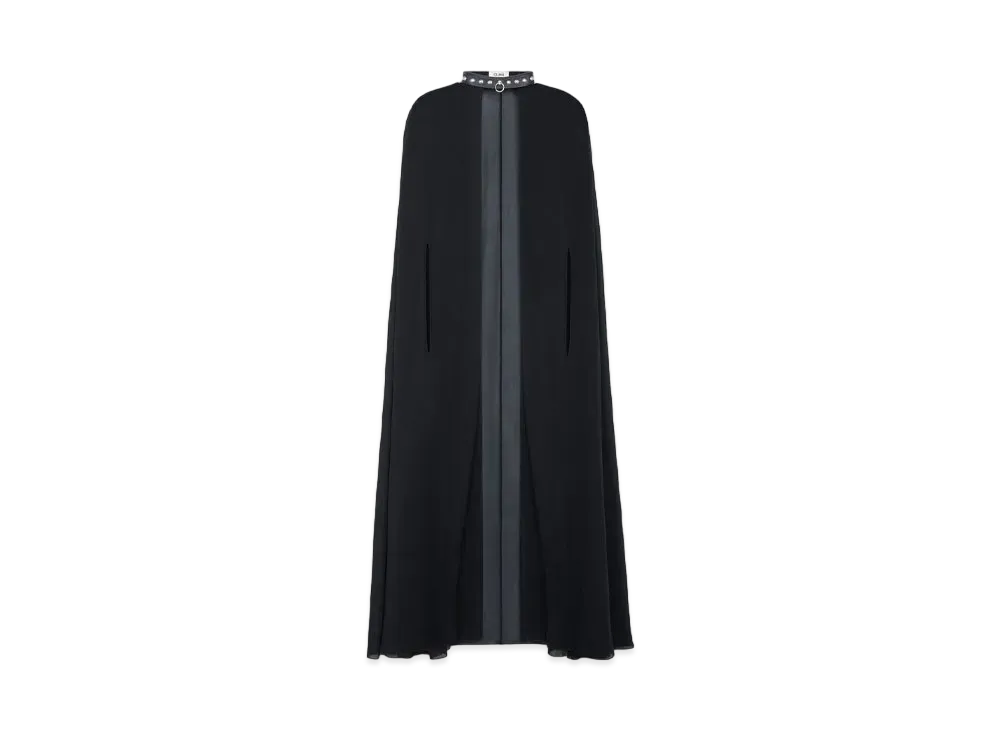 CELINE Cape In Silk Georgette With Leather Choker "Black"