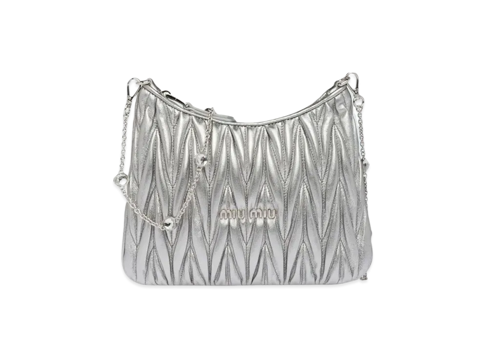 MIU MIU Materassenuppa Leather Shoulder Bag "Silver"