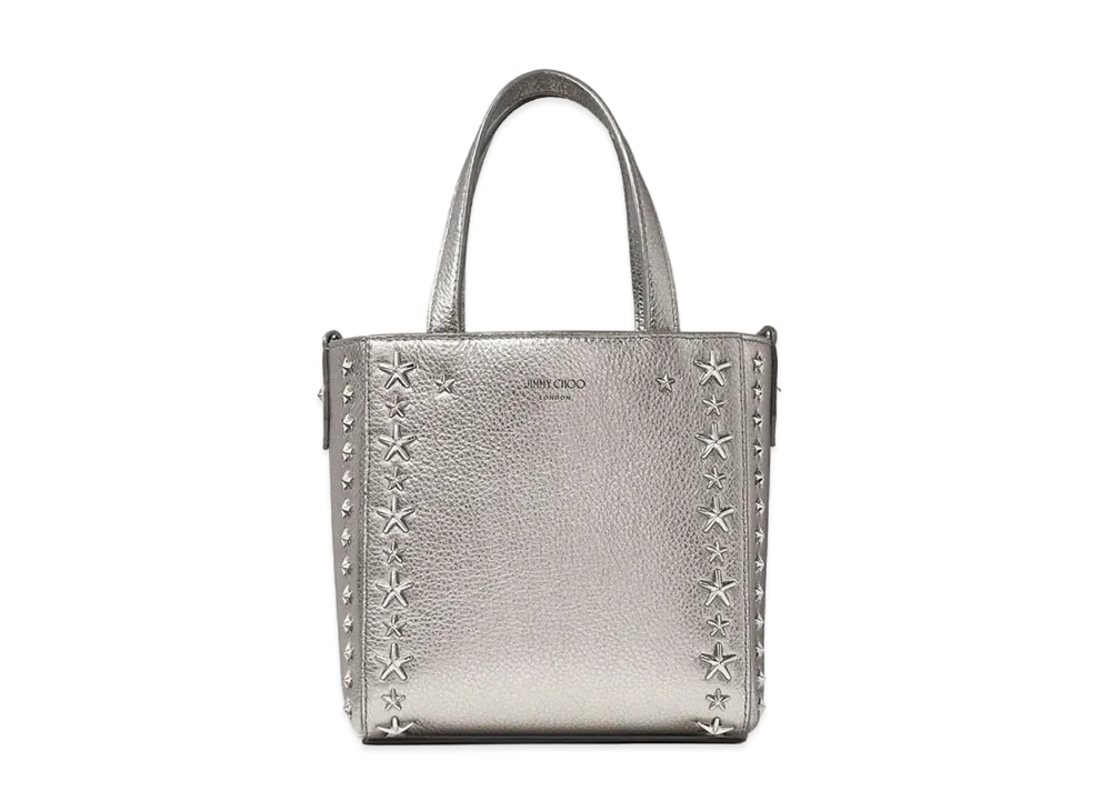 Jimmy Choo Mini Pegasi Soft Grainy Calf Leather Mini Handbag With Star Studs "Dark Silver/Gunmetal"