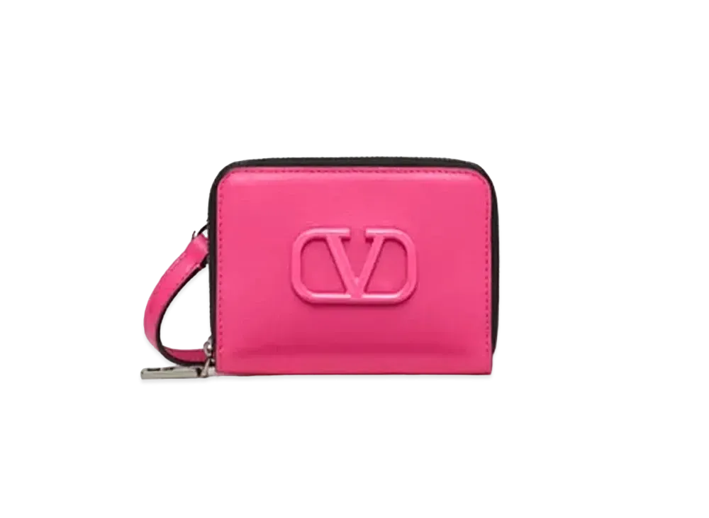 Valentino Lacquered V Logo Signature Neck Holder Wallet "Pink"