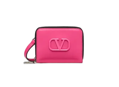 Valentino Lacquered V Logo Signature Neck Holder Wallet "Pink"