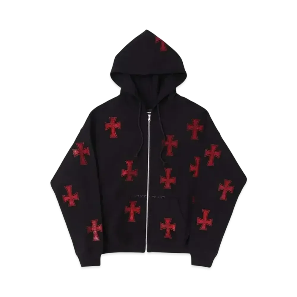 Unknown London Rhinestone Cross Zip Hoodie "Black"