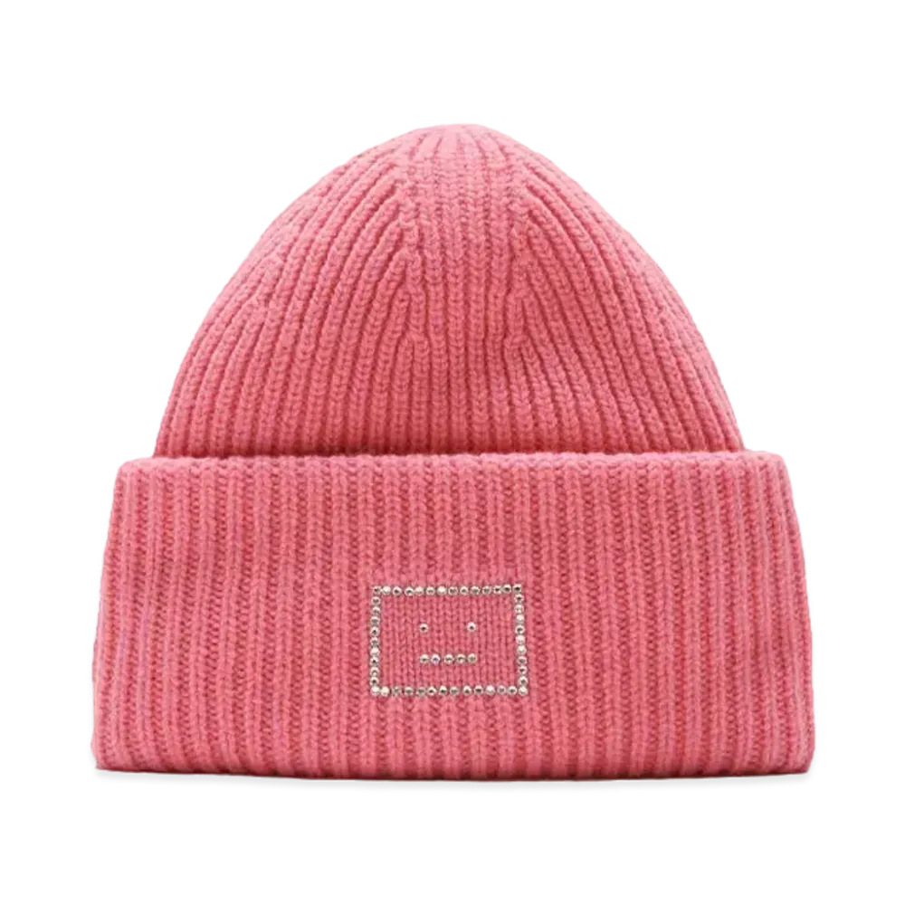 Acne Studios Embellished FACE Beanie "Tango Pink"