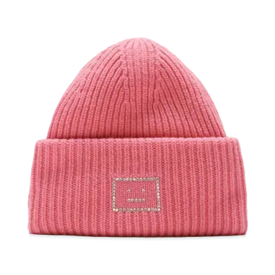 Acne Studios Embellished FACE Beanie "Tango Pink"