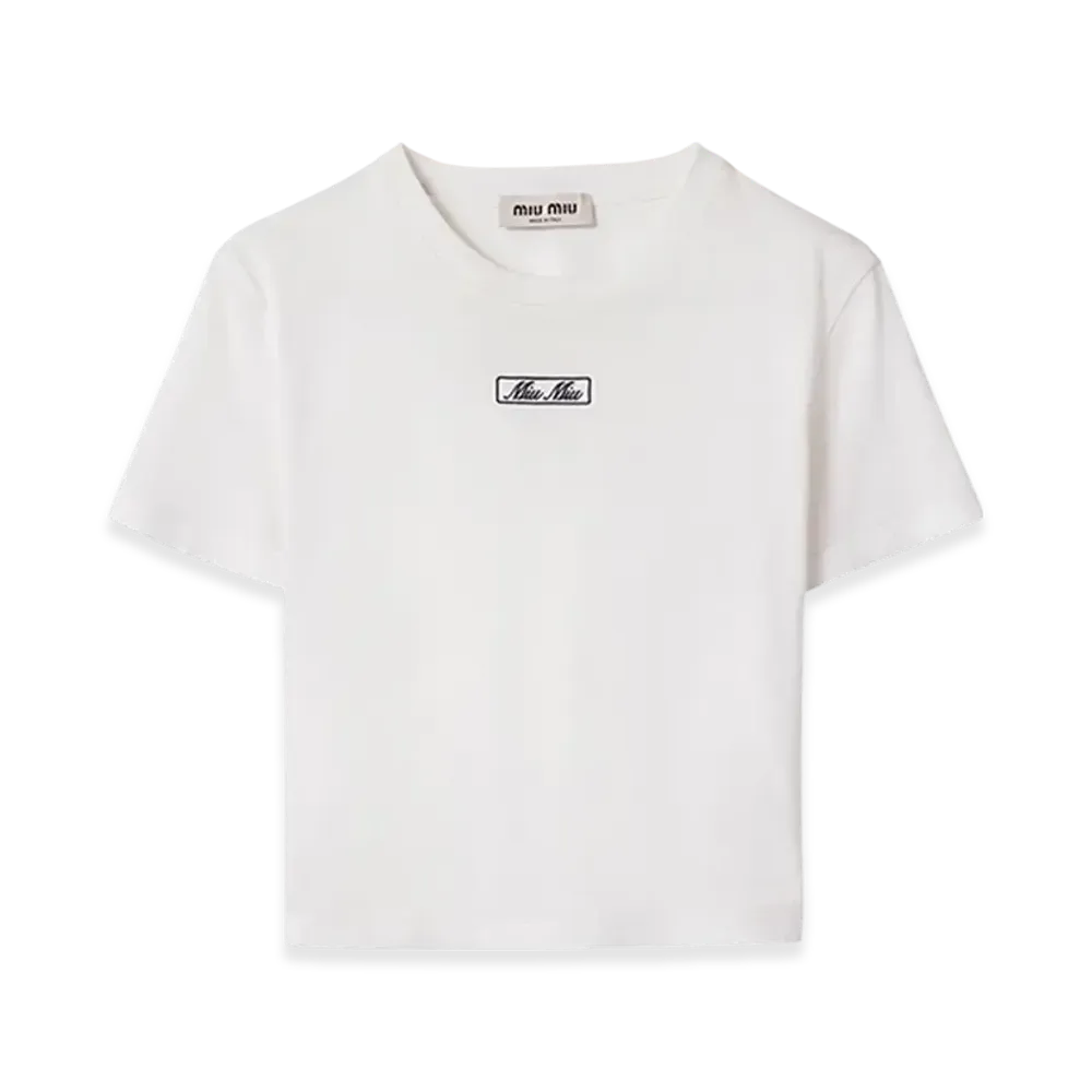 MIU MIU Women's Embroidered Cotton Jersey T-Shirt "White"