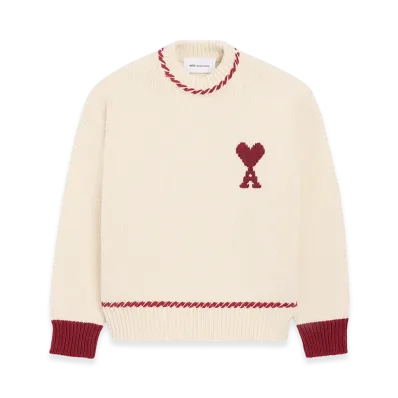 AMI PARIS Wool Ami De Coeur Round Neck "White"