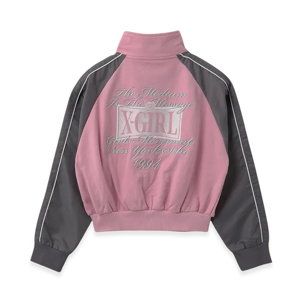 X-Girl Women's Woven Mix Sweat Zip Up Top "Light Pink"