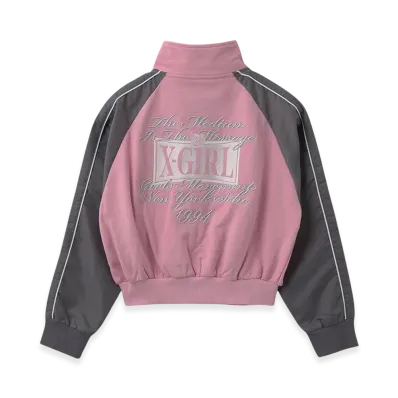 X-Girl Women's Woven Mix Sweat Zip Up Top "Light Pink"