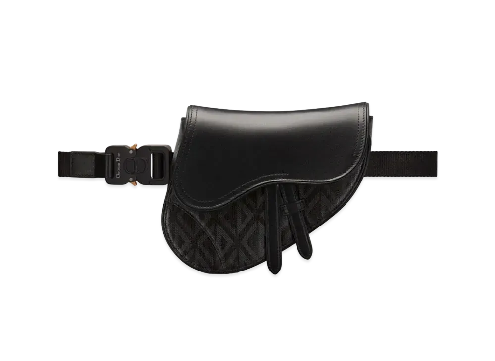 Dior Saddle Mini Bag CD Diamond Canvas & Smooth Calfskin "Black"