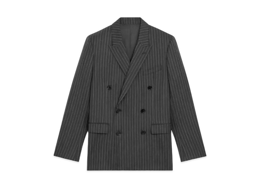CELINE Rectangle Jacket In Striped Wool Fabric "Anthracite/Chalk"