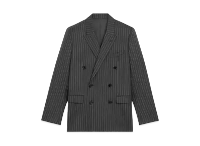 CELINE Rectangle Jacket In Striped Wool Fabric "Anthracite/Chalk"