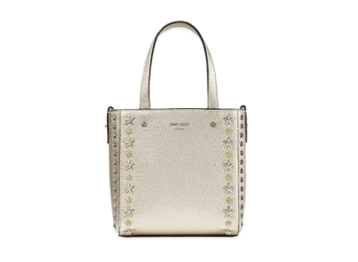 Jimmy Choo Mini P"egasi Metaric Soft Grainy Calf Leather Mini Tote Bag With Stars Studs "Light Gold"