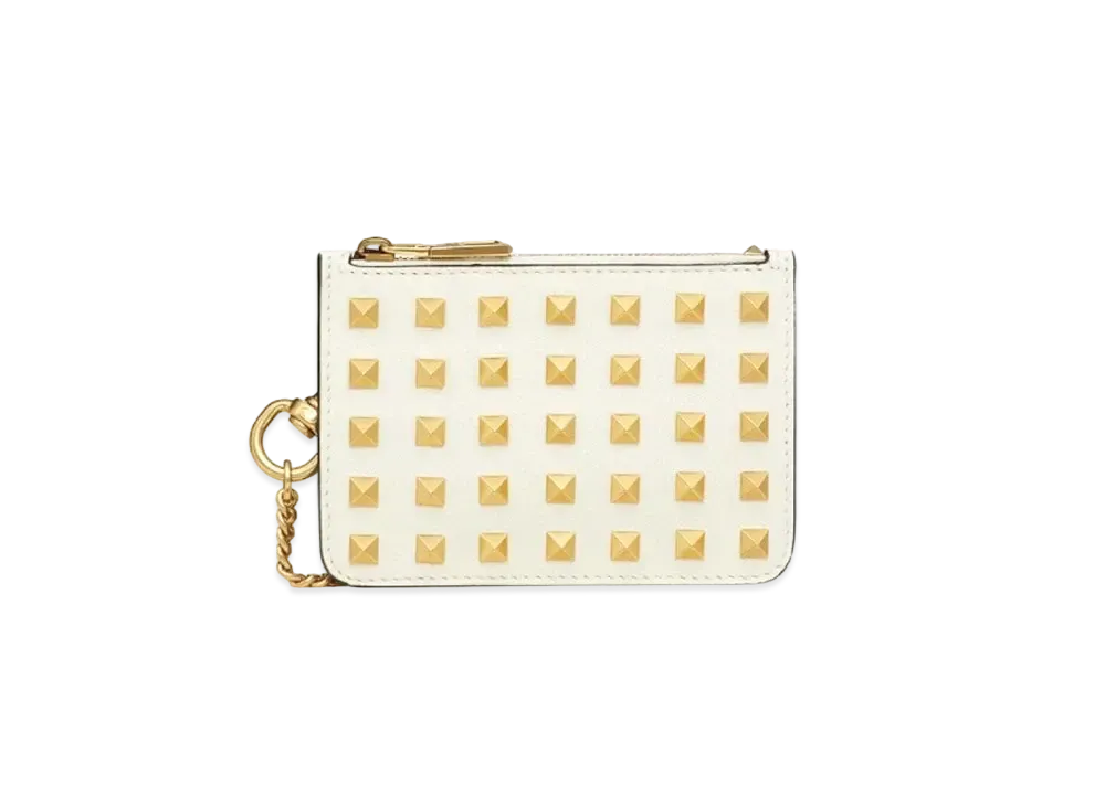 Valentino Rock Studs Card Case "Light Ivory"