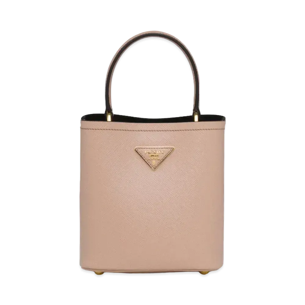 PRADA Small Saffiano Leather Panier Bag "Pink Beige/Black"
