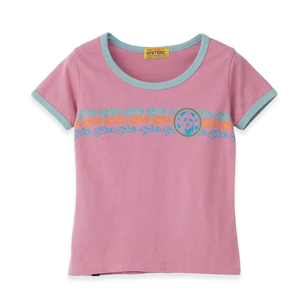HYSTERIC GLAMOUR Women's Creamy Logo Line Baby Tee "Pink"