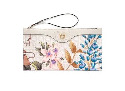 Salvatore Ferragamo Giardino Print Travel Pouch - Econyl Nylon "Bone"