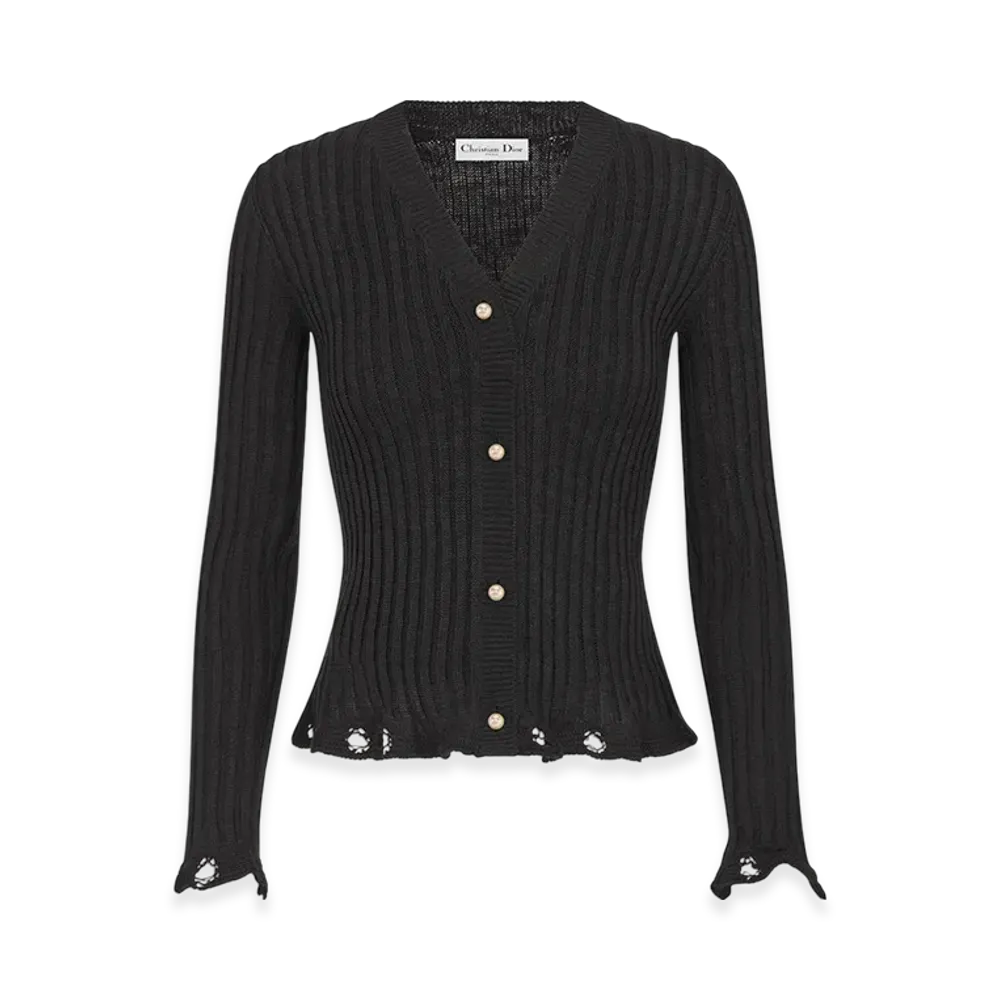 Dior Women's Twin-Set Linen Cashmere Silk Ribbed Knit "Black"