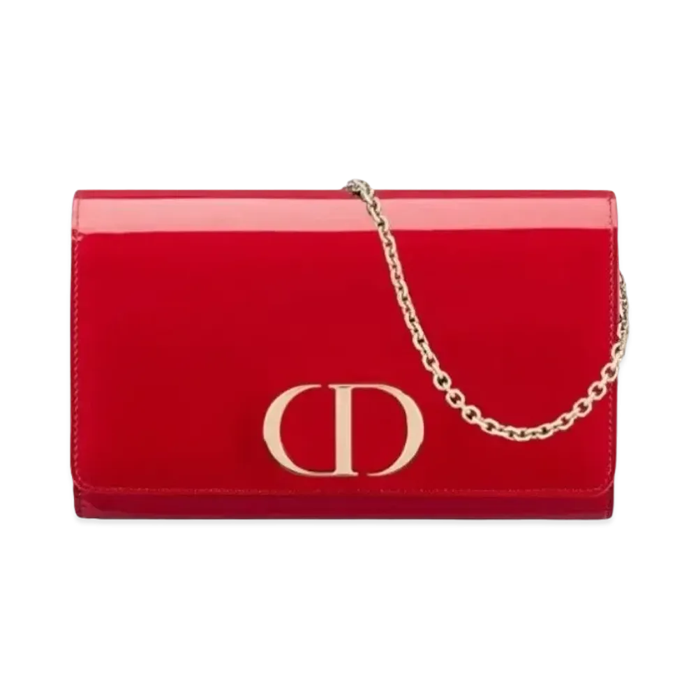 Dior Patent Leather 30 Montenyu Chain Wallet "Cherry Red"