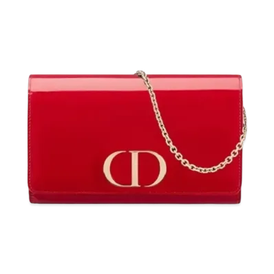 Dior Patent Leather 30 Montenyu Chain Wallet "Cherry Red"