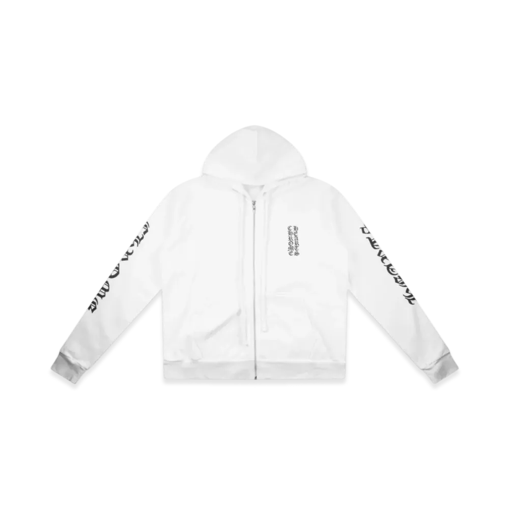 Chrome Hearts Vertical Logo Fleece Zip Up Hoodie "White"