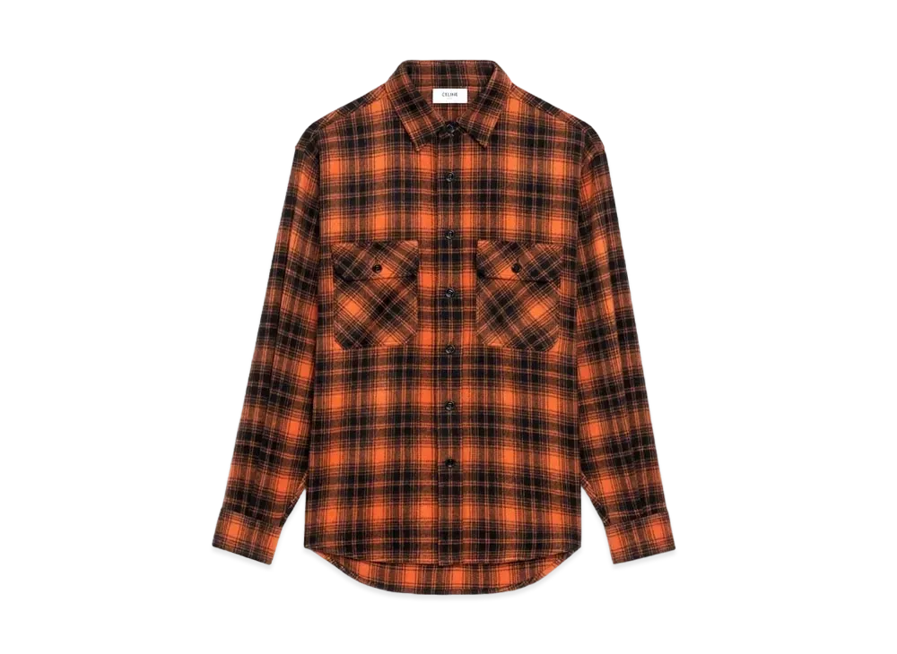 CELINE Loose Shirt In Checked Wool "Orange/Black"