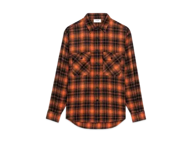 CELINE Loose Shirt In Checked Wool "Orange/Black"