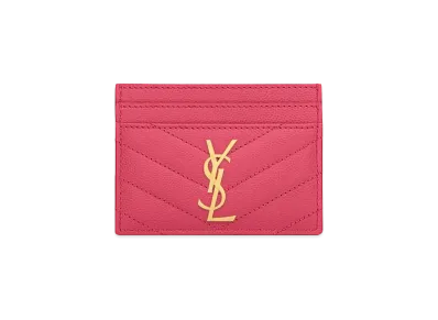 SAINT LAURENT Monogram Card Case In Grain De Poudre Embossed Leather "Fuchsia"