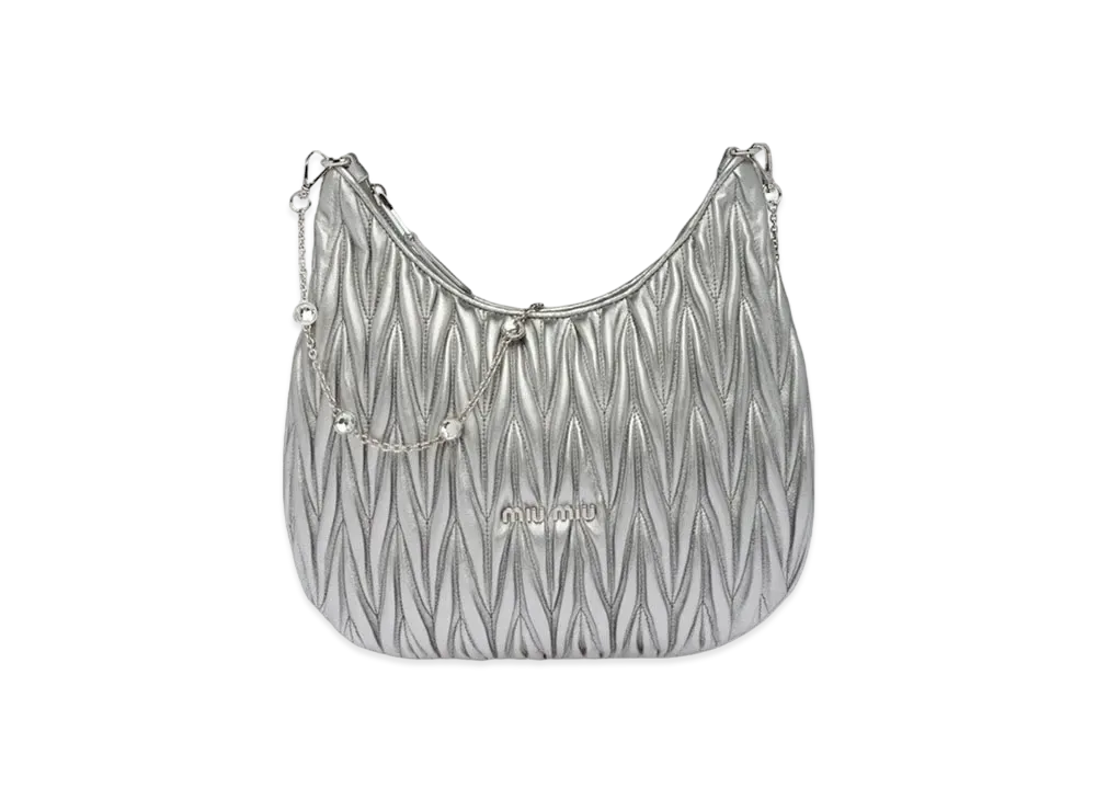 MIU MIU Materassenuppa Leather Shoulder Bag "Silver"