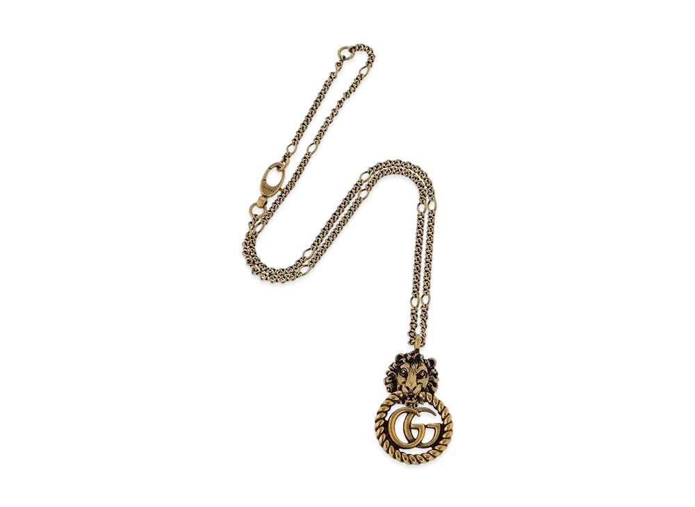 GUCCI Lion Head Necklace With Double G