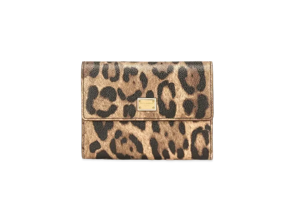 Dolce&Gabbana Zip Around Wallet Crespo Leopard Printed Logo Plate "Multicolor"