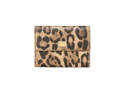 Dolce&Gabbana Zip Around Wallet Crespo Leopard Printed Logo Plate "Multicolor"