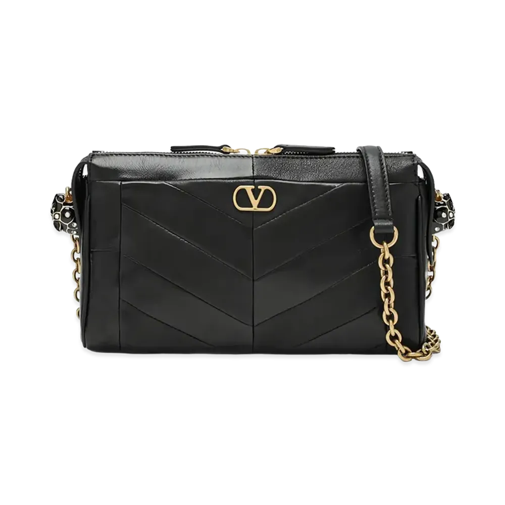 Valentino Garavani Women's Panthea Small Shoulder Bag In Nappa Leather With Chevron Pattern "Black"