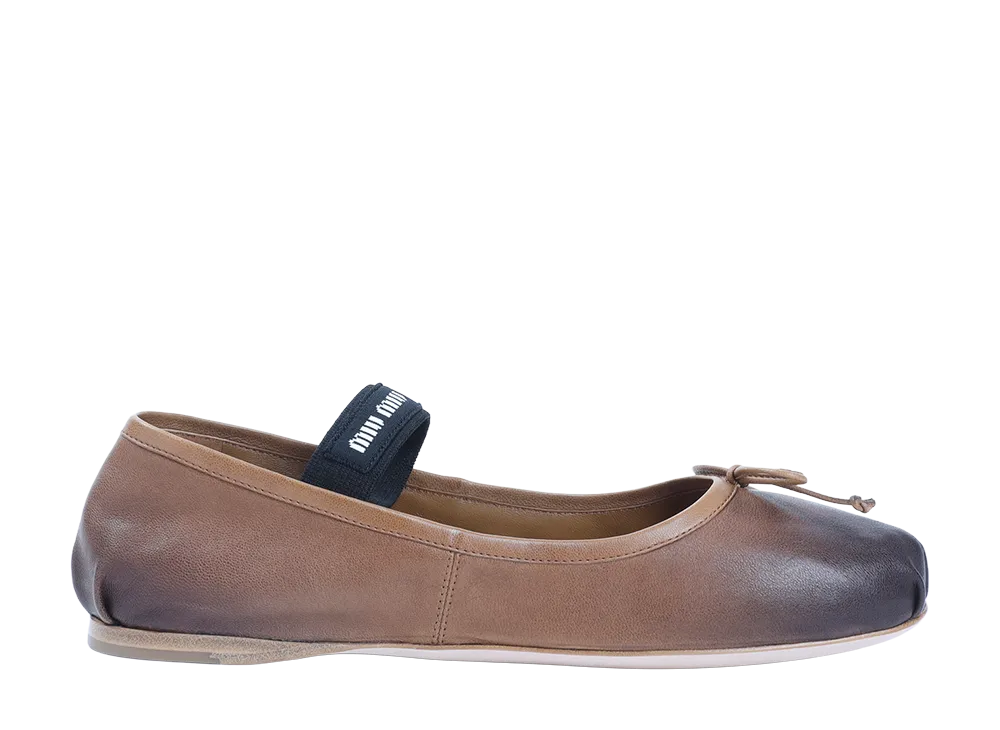 MIU MIU Women's Vintage Effect Leather Ballerinas "Camel"