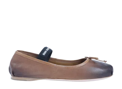 MIU MIU Women's Vintage Effect Leather Ballerinas "Camel"