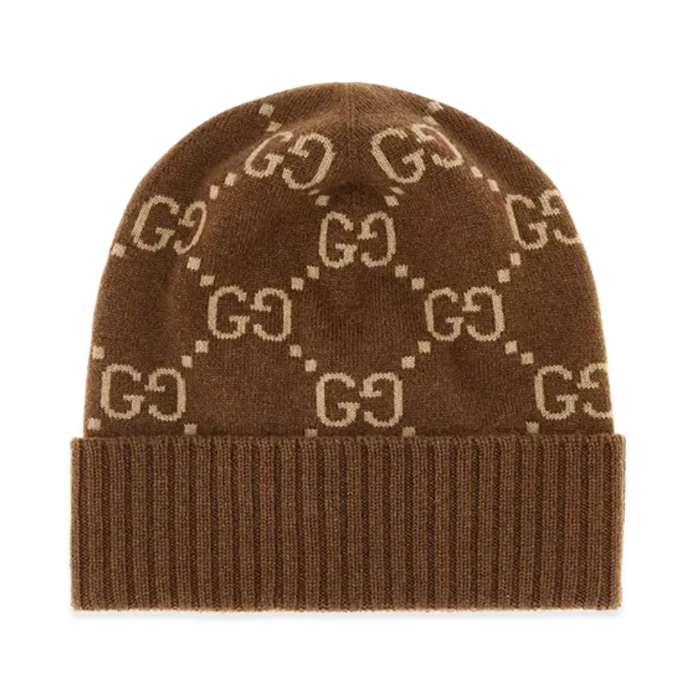 GUCCI Women's Embroidered Cashmere Beanie Hat "Printed"
