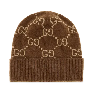 GUCCI Women's Embroidered Cashmere Beanie Hat "Printed"
