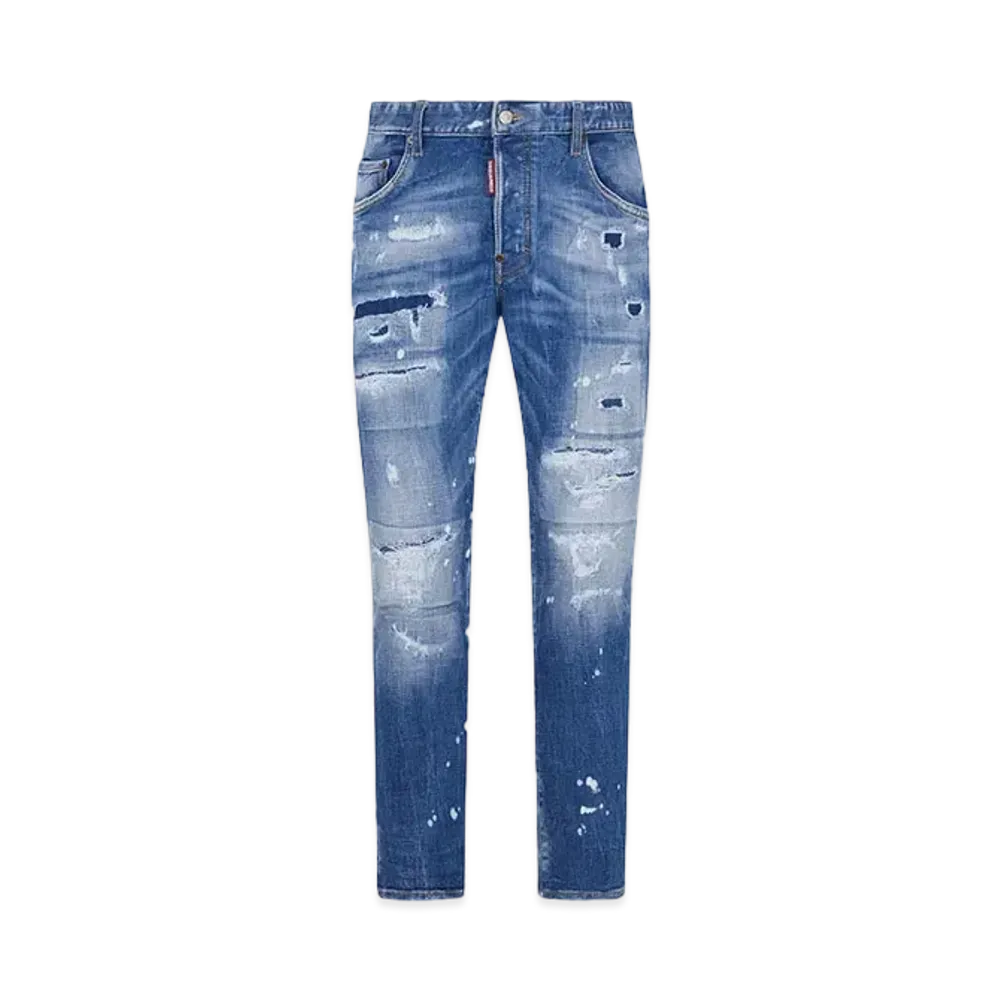 Dsquared2 Medium Mended Rips Wash Skater Jeans "Navy"