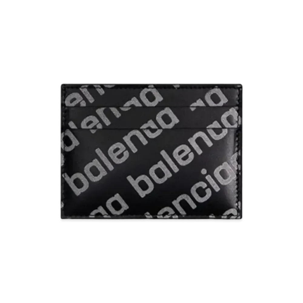BALENCIAGA Cash Card Holder Reflective Printed Shiny Smooth Calfskin "Black"