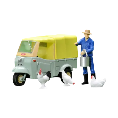 TOMYTEC "TOMICA LIMITED VINTAGE" 1/64 LV-143d Daihatsu Midget (Yellow Green/Beige) With Figure