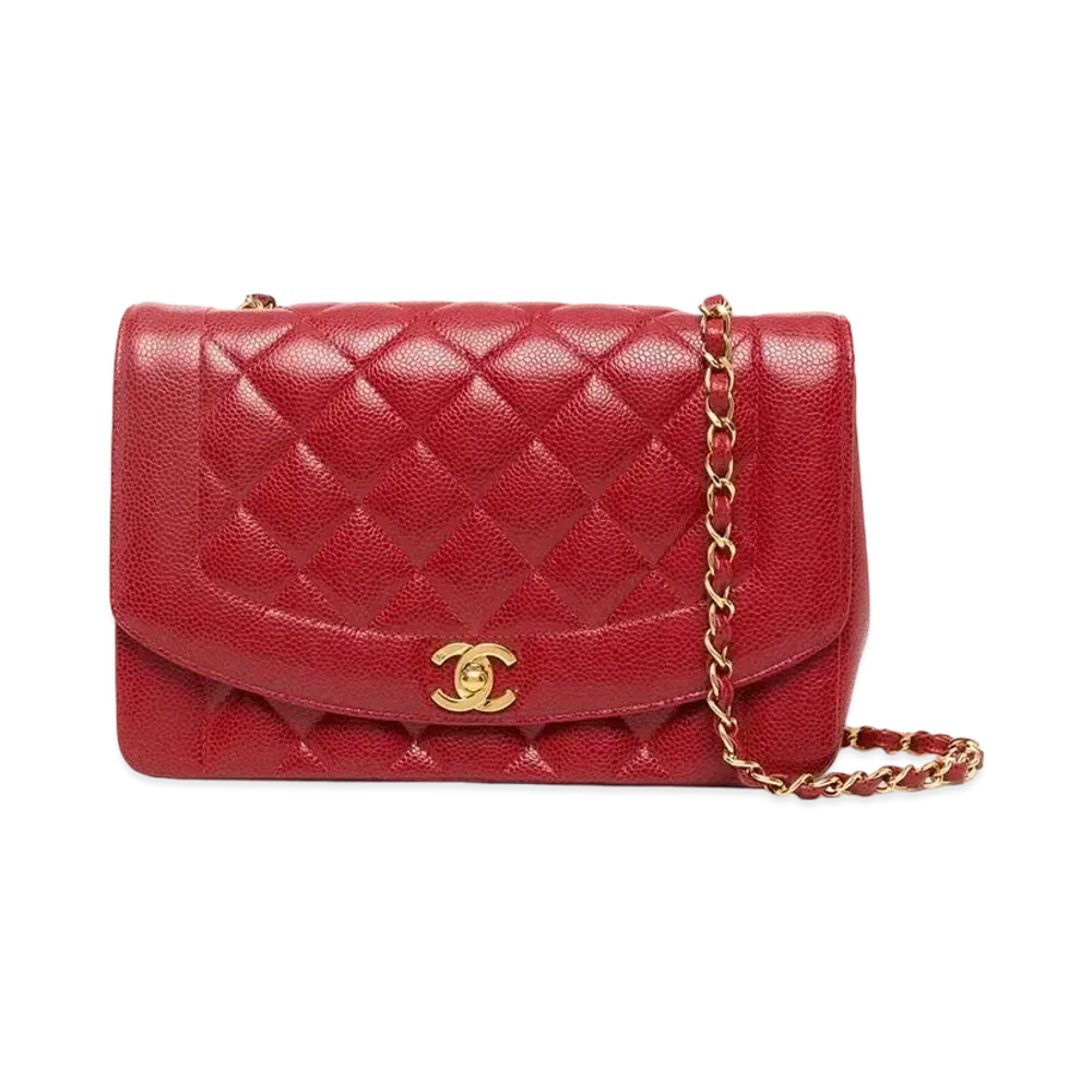 CHANEL Matelasse Diana Flap 25 Chain Shoulder Caviarskin "Red"