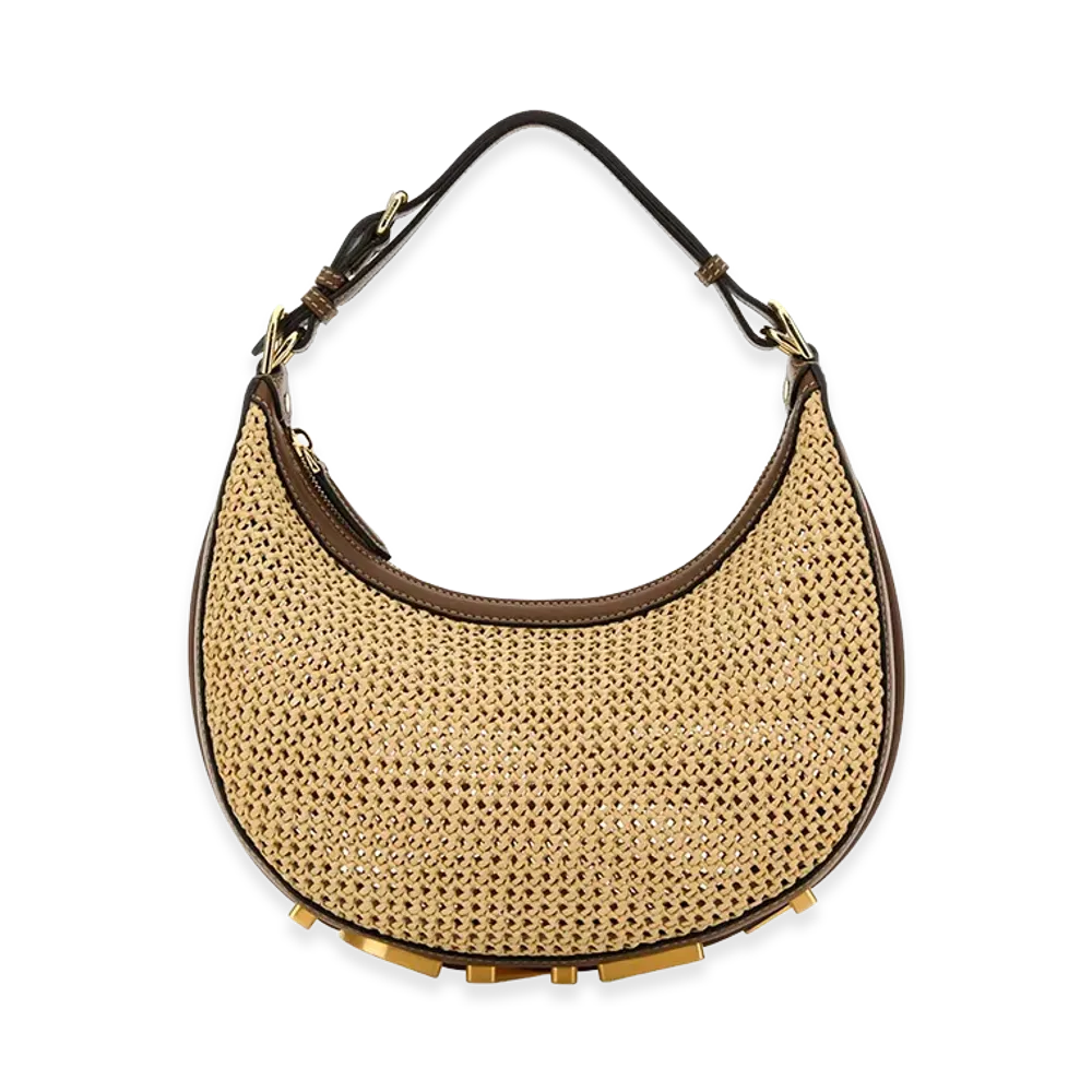 FENDI Women's Straw FENDI Women'sgraphy Handbag "BeigeOTan"