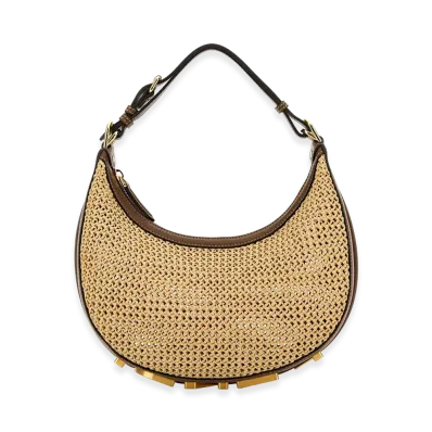 FENDI Women's Straw FENDI Women'sgraphy Handbag "BeigeOTan"