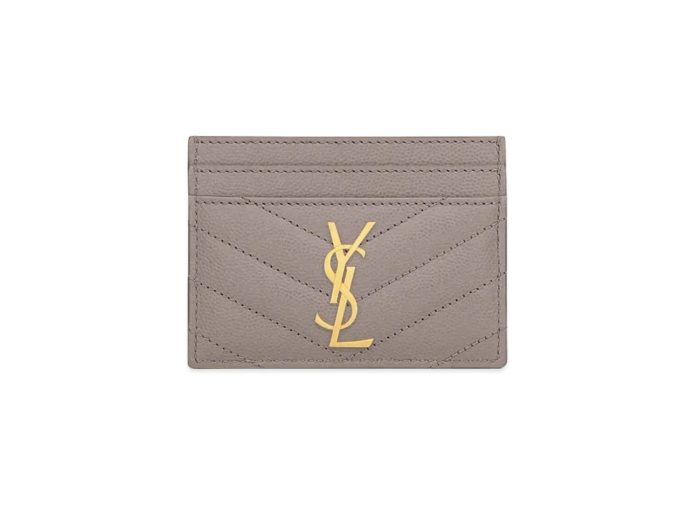 SAINT LAURENT Monogram Card Case In Grain De Poudre Embossed Leather "Fog"