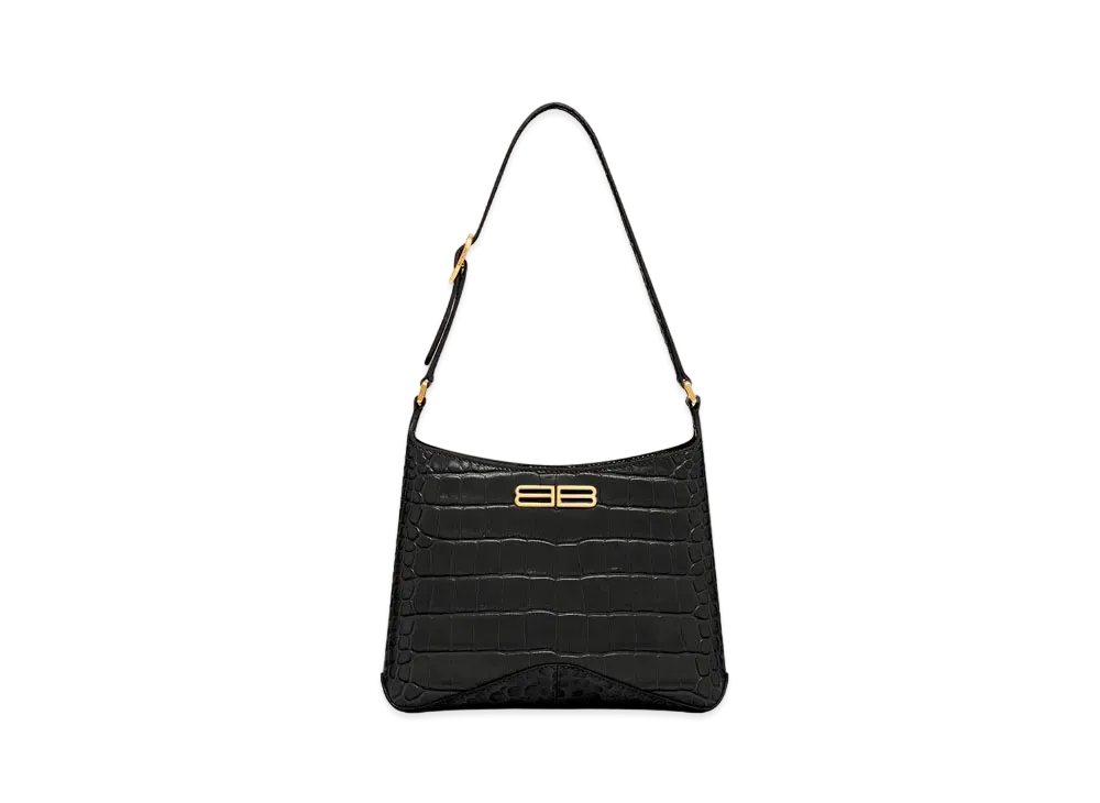 BALENCIAGA XX Small Hobo Bag Crocodile Embossed "Black"