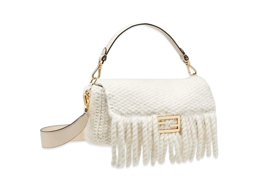 FENDI Baguette Wool Bag With Fringes "White"