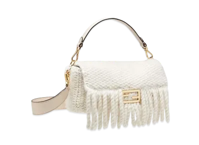 FENDI Baguette Wool Bag With Fringes "White"