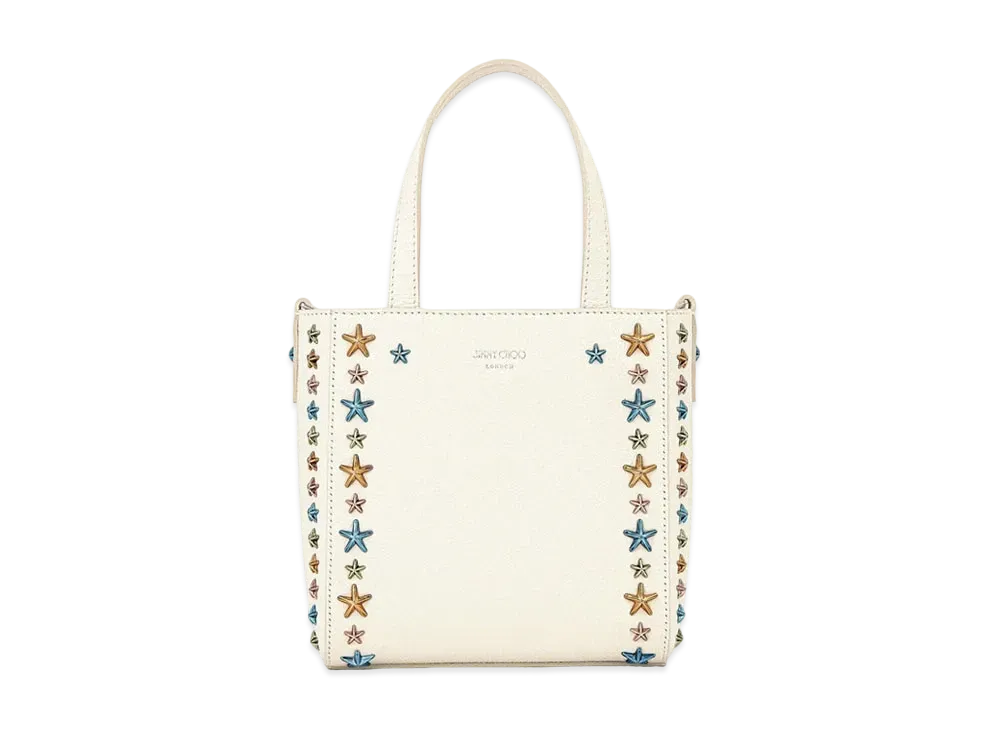 Jimmy Choo Mini Pegasi Soft Grainy Calf Leather Mini Tote Bag With Star Studs "Multicolour/Latte"