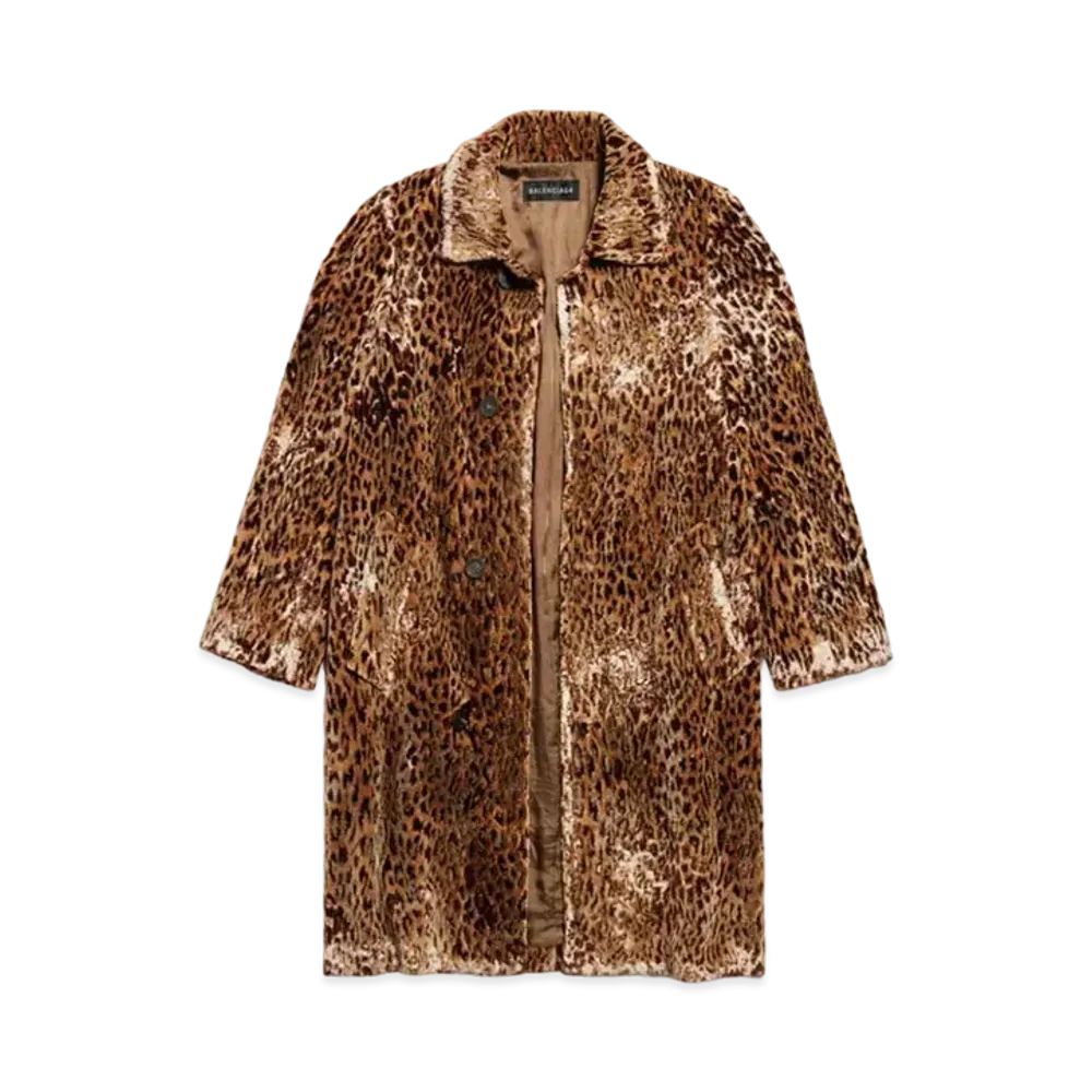 BALENCIAGA Leopard Shrunk Coat Viscose Embroidery "Brown"