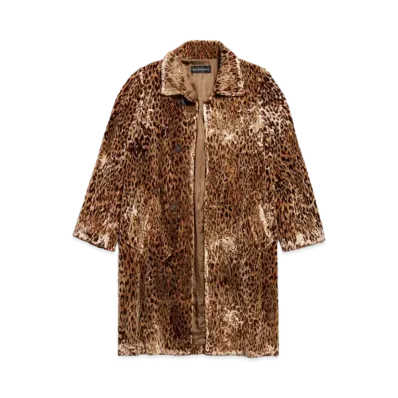 BALENCIAGA Leopard Shrunk Coat Viscose Embroidery "Brown"