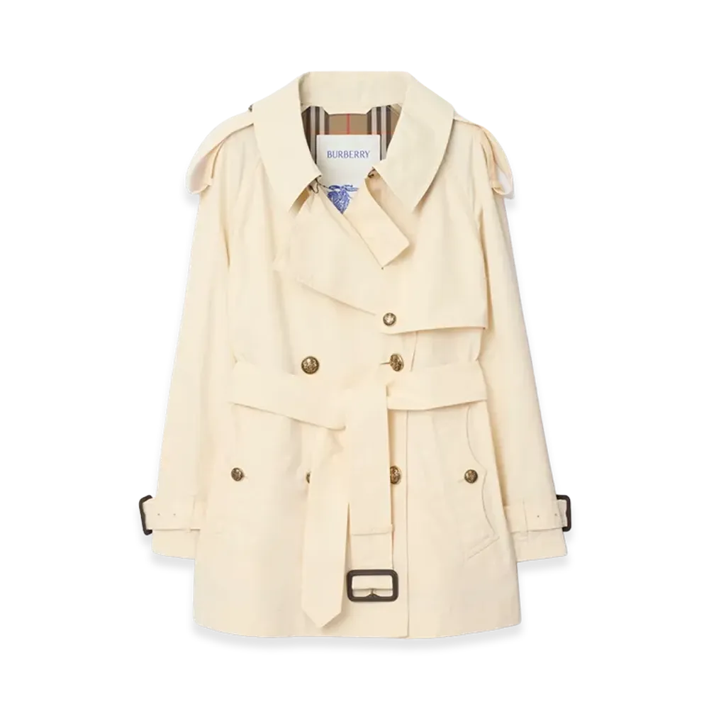 Burberry Women's Short Lightweight Cotton Fitzrovia Trench Coat "Ceramic White"